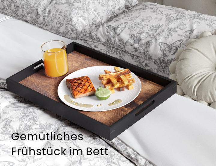 Fibogollo 2er-Set Serviertabletts aus Holz mit Griffen, dekorative Tabletts, Frühstückstablett für d