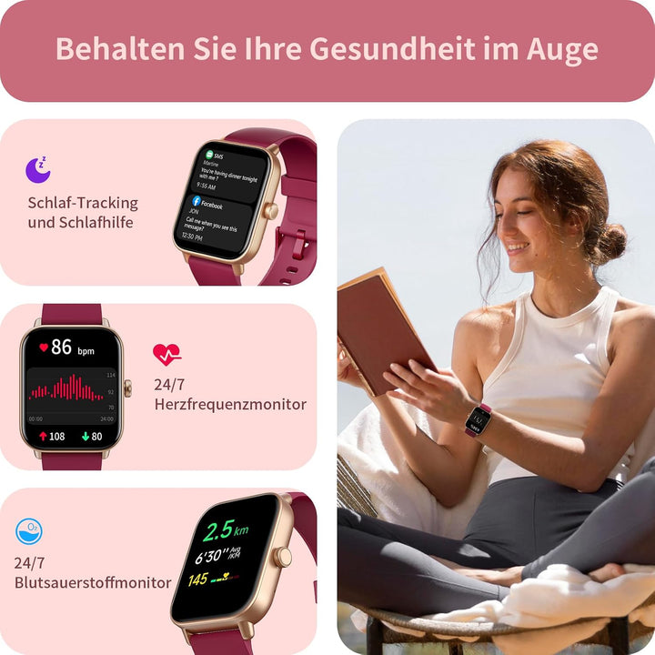 Yoever Smartwatch für Damen, Telefonfunktion und Alexa Built-in, 1.8" Fitnessuhr Herren mit Herzfreq