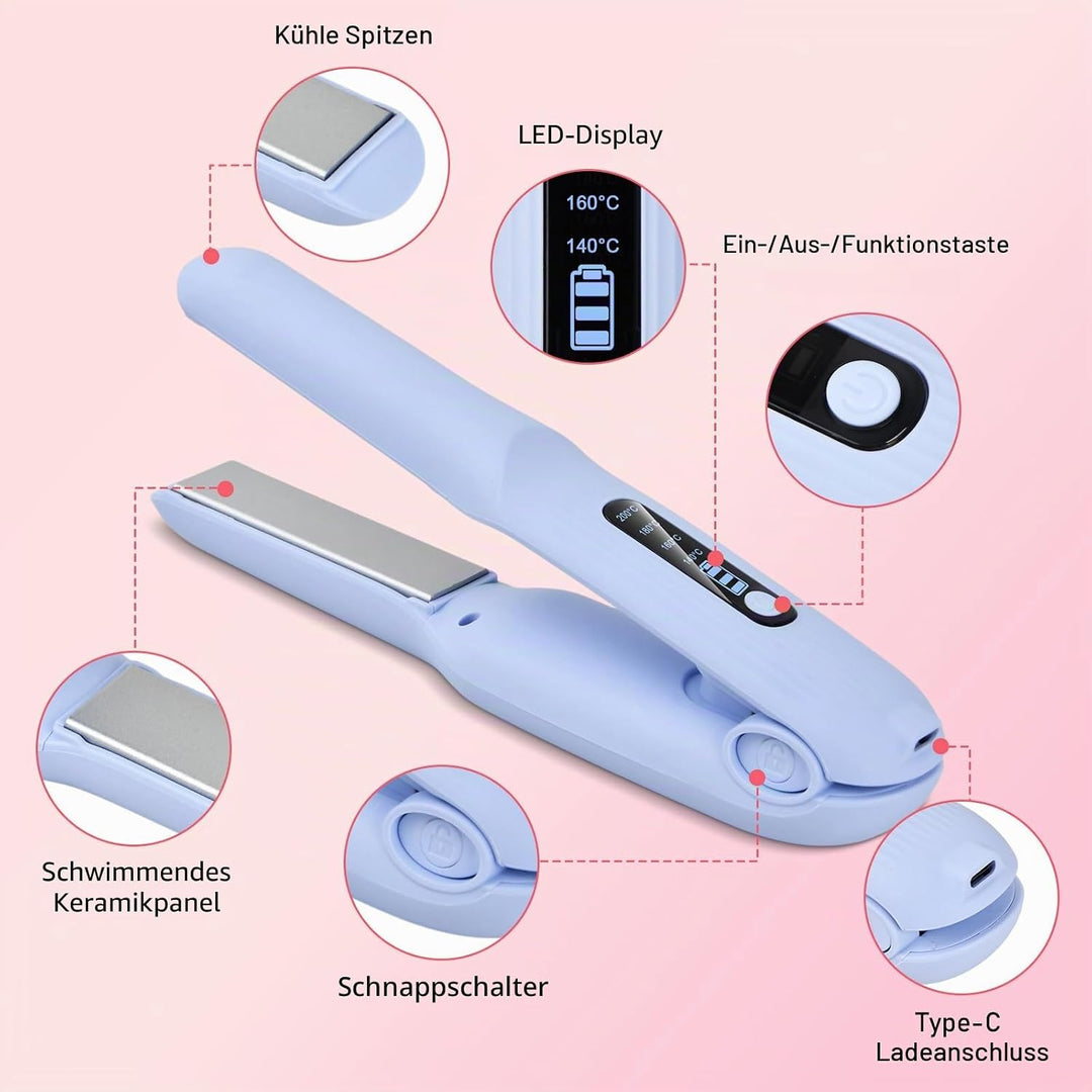 Glätteisen Kabellos 2 in 1 Glätten &amp; Locken, USB Haarglätter mit 4000mAh Akku, 4 Temperaturstufen (1