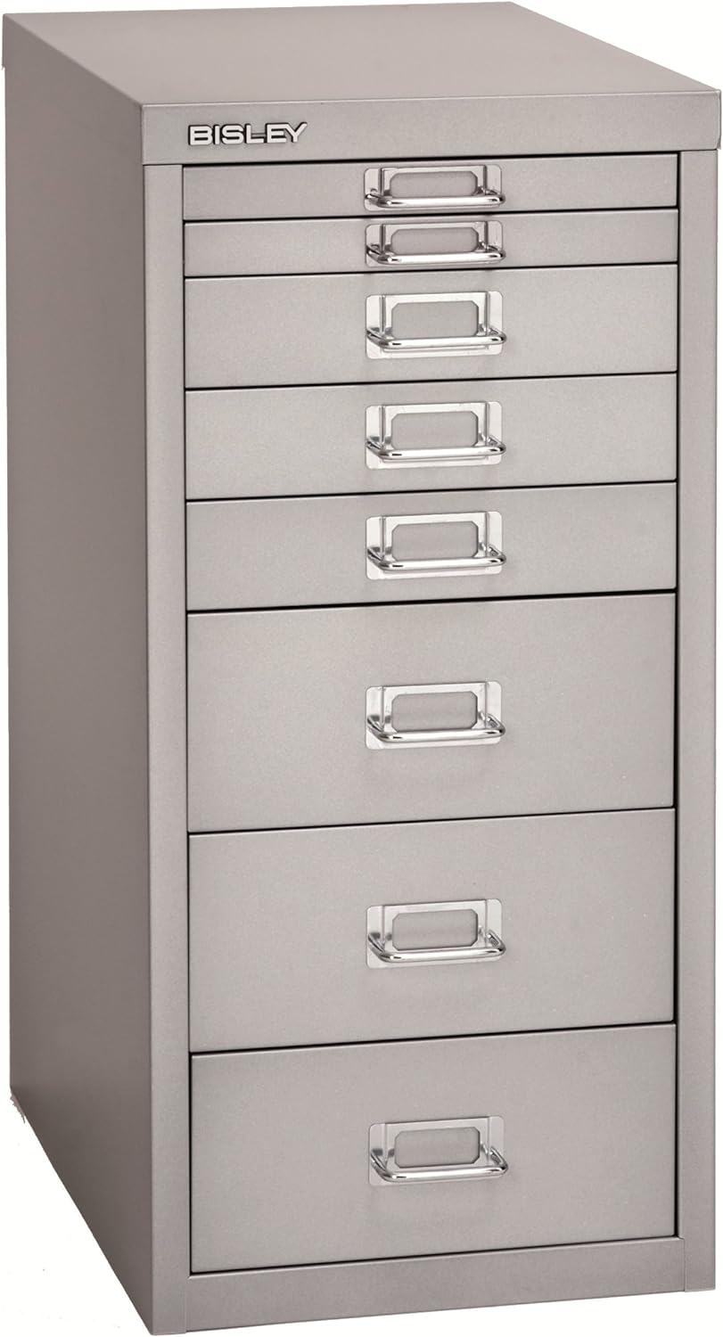 BISLEY MultiDrawer, 29er Serie, DIN A4, 8 Schubladen, Metall, 355 Silber, 38 x 27.9 x 59 cm, 355 Sil