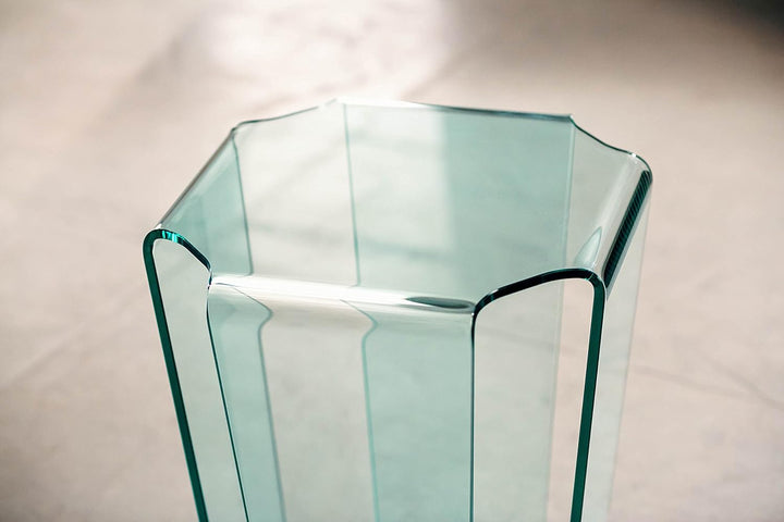 IMAGO FACTORY Fjord | Tisch Servetto – Lampentisch aus gebogenem Glas, transparent, für Wohnzimmer,