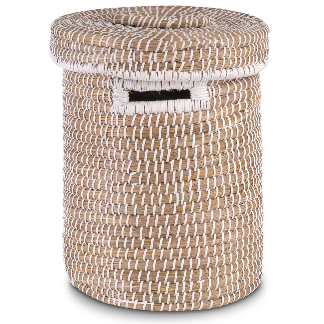 Decorasian Wäschekorb mit Deckel aus Seegras – Bast Wäschesammler geflochten, rund &amp; gross – 3er Set