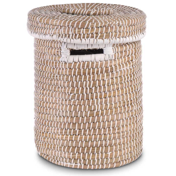 Decorasian Wäschekorb mit Deckel aus Seegras – Bast Wäschesammler geflochten, rund &amp; gross – 3er Set