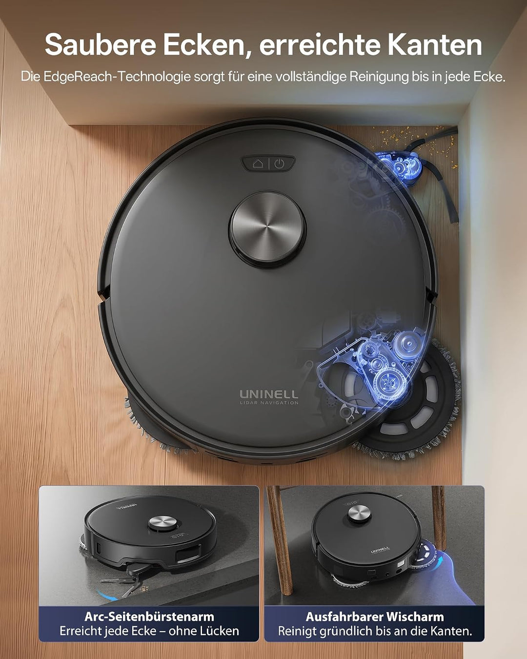 Staubsauger Roboter mit Wischfunktion 20000Pa mit Absaugstation Schwarz, Schwarz