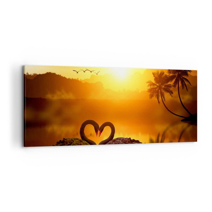 Wandbilder Dekoration Wohnzimmer Schwan Wasser Paar Panorama Bilder auf Leinwand 120x50cm Leinwandbi