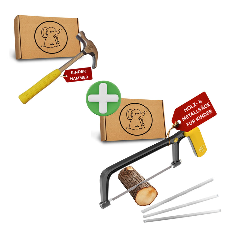 Eli® Kindersäge + Kinderhammer ab 6 Jahre + 4 Sägeblätter für Holz Metall Kindersäge + Hammer, Kinde