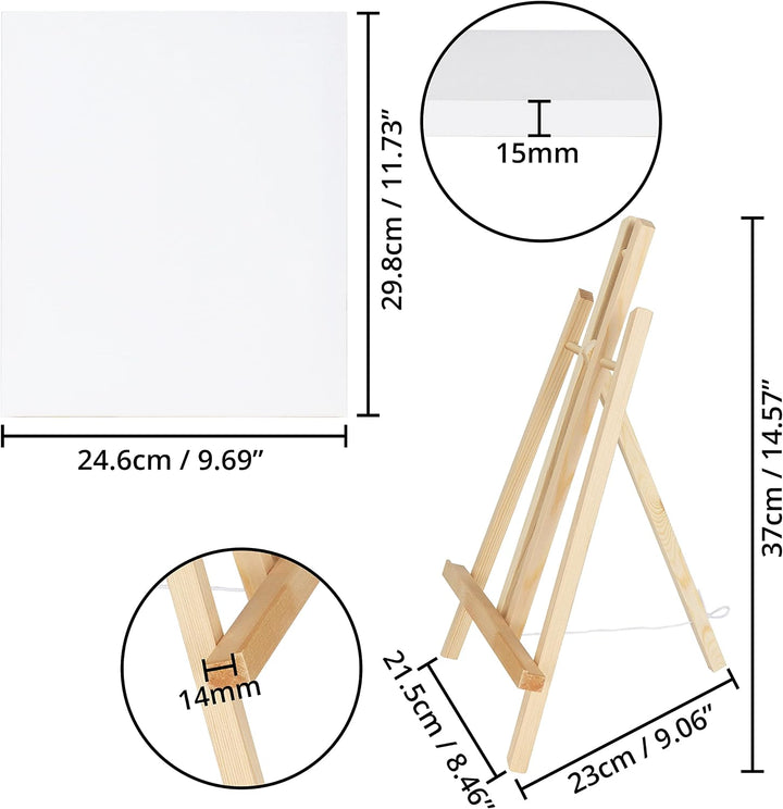 Belle Vous 4 Stk Kleine Staffelei Holz Tisch mit Leinwand Set - B21,5 x H37 cm Tischstaffelei Klein