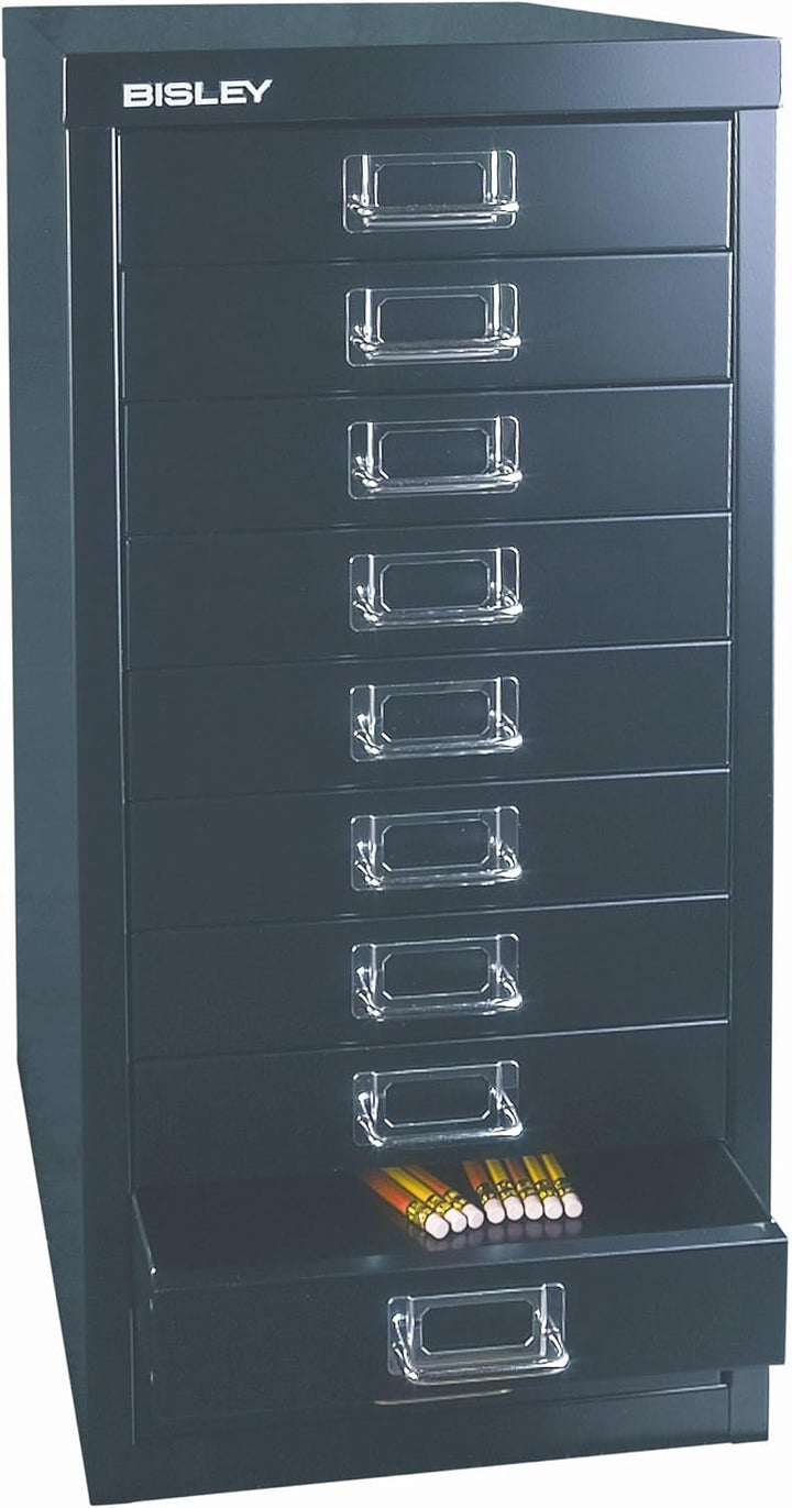 BISLEY MultiDrawer, 29er Serie, DIN A4, 10 Schubladen, Metall, 633 Schwarz, 38 x 27.9 x 59 cm