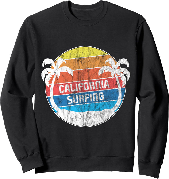 California Surfing Palmen Strand und Surfbrett Sweatshirt