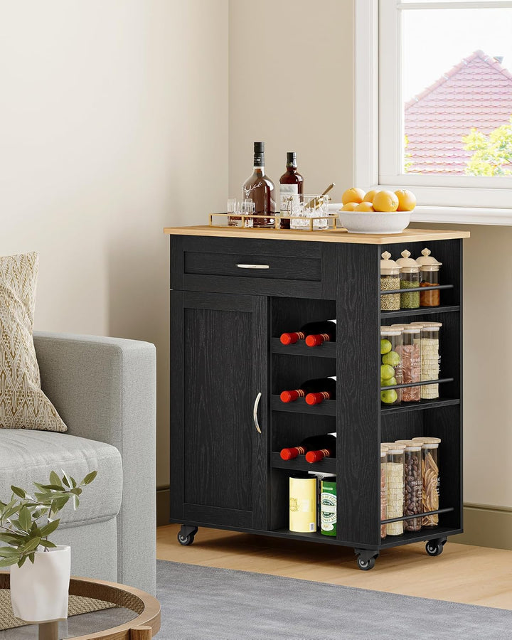 Hzuaneri Servierwagen, Küchenwagen Mit Rädern, 68 × 86 × 40 cm, Schwarz | Weinregal, Kücheninsel, Ko