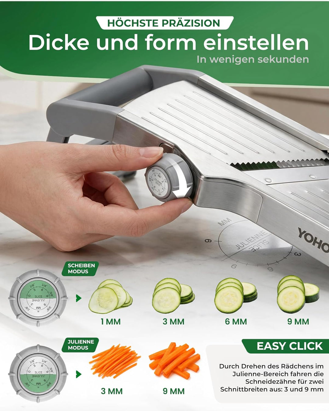 Gemüsehobel Mandoline - Verstellbarer Gemüseschneider aus Edelstahl