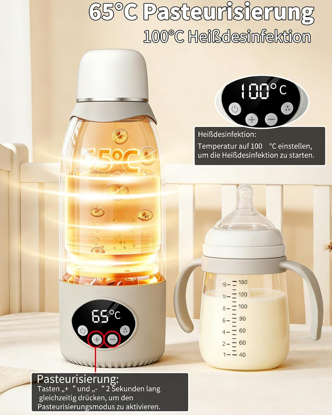2-in-1 Reisewasserkocher &amp; Tragbarer Babyflaschenwärmer mit 500 ml, 12000 mAh Akku, 37–100 °C Präzis