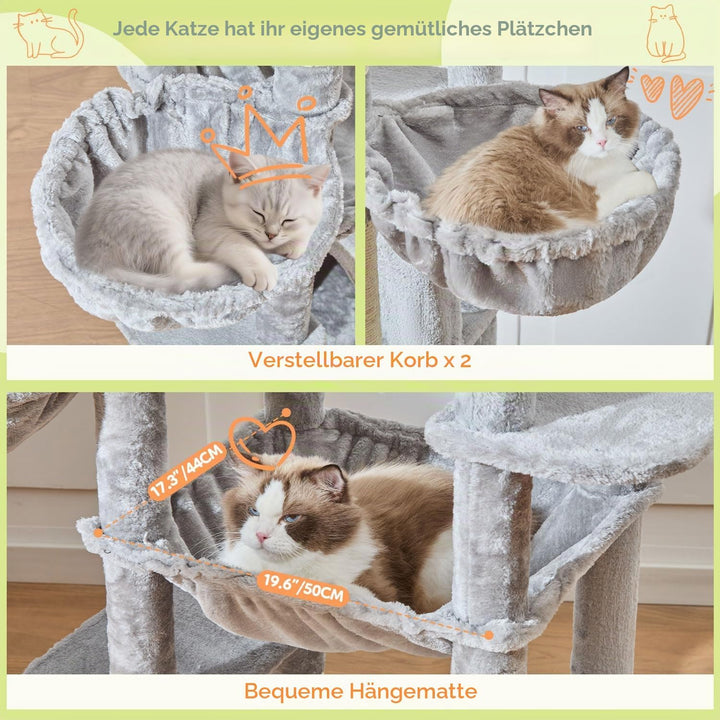 Taoqimiao 182 cm Kratzbaum XXL, Stabil, Gross, Katzenbaum für Katzen, F20W Hellgrau, Hellgrau