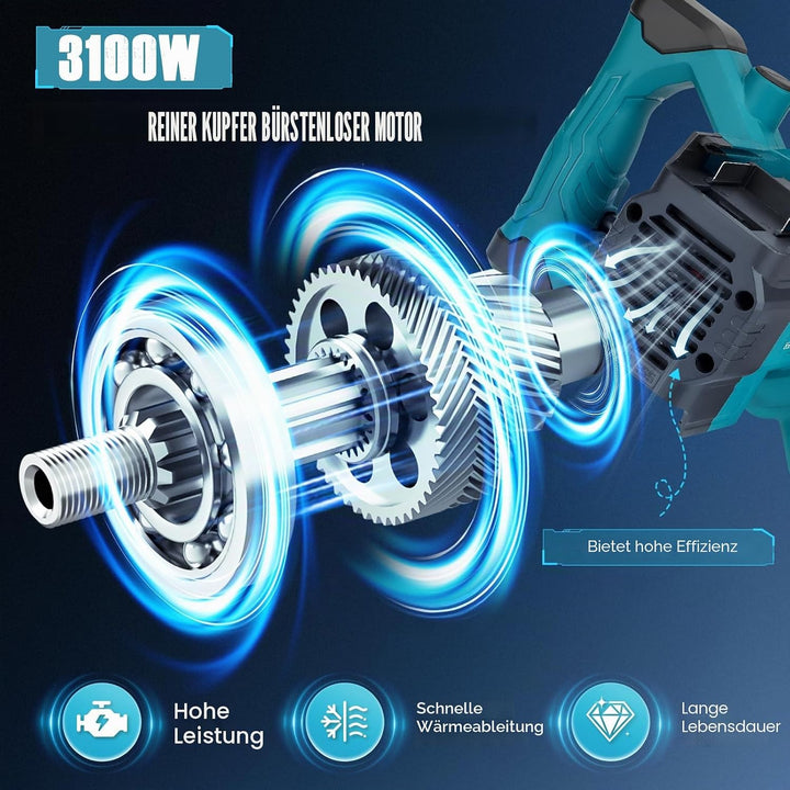 Mörtelrührer Elektrisch, 3100W kompatibel mit 18-21V Batterie （ohne Batterie）Zementmischer mit 6 Ges
