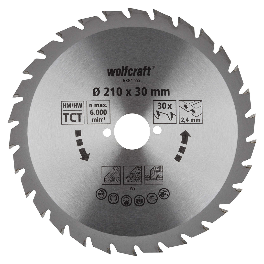 wolfcraft 6381000 | Handkreissägeblatt HM | Serie grün | 30 Zähne | ø210mm