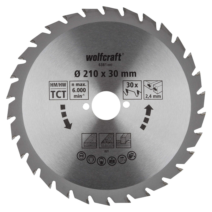 wolfcraft 6381000 | Handkreissägeblatt HM | Serie grün | 30 Zähne | ø210mm