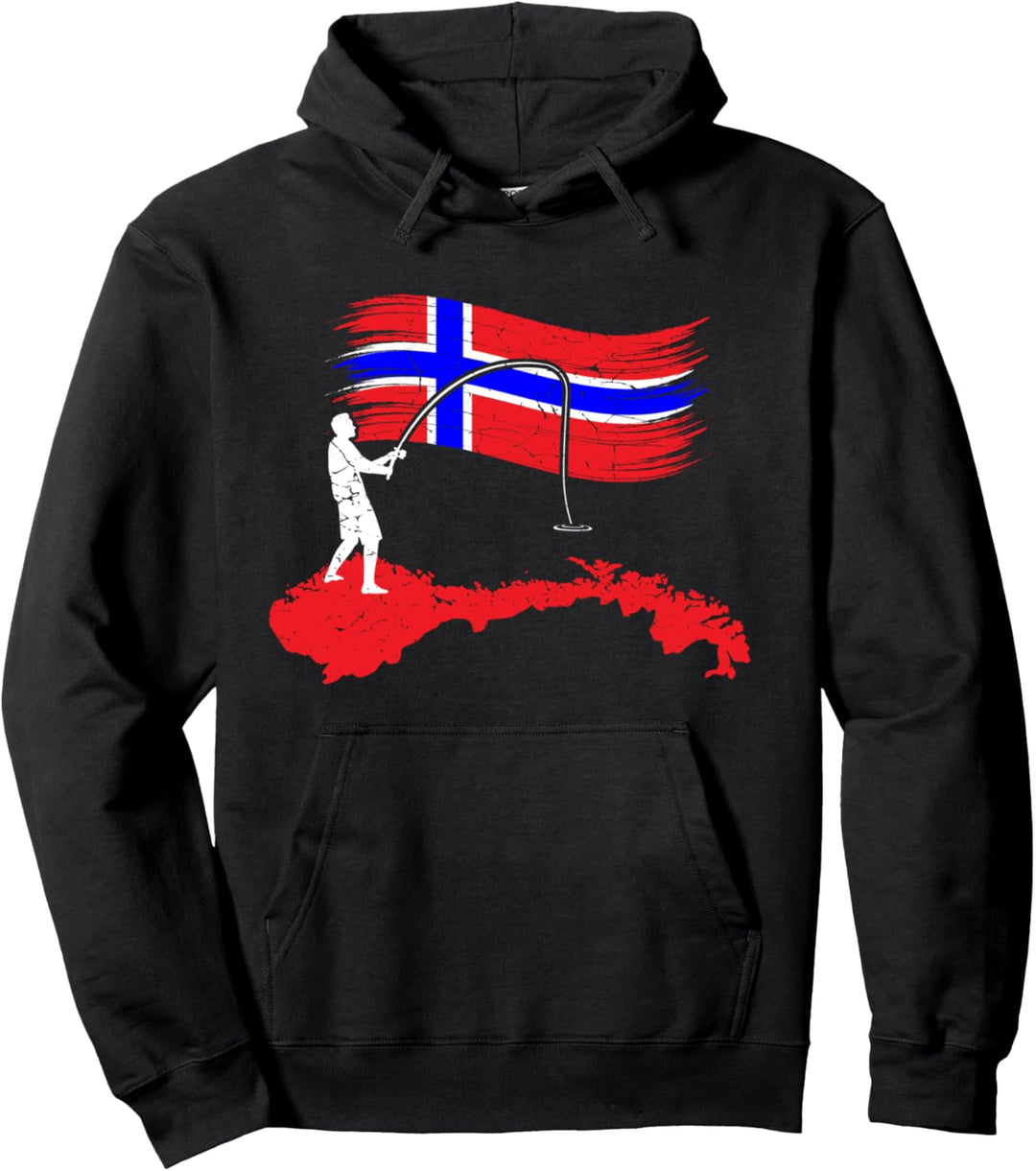 Retro Angeltour Norwegen Fischen Pullover Hoodie
