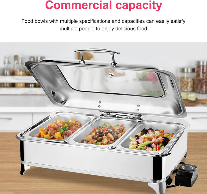 9L Chafing Dish Elektrisch mit Glasdeckel, Temperatur Einstellbar(1/2) two grids, two grids