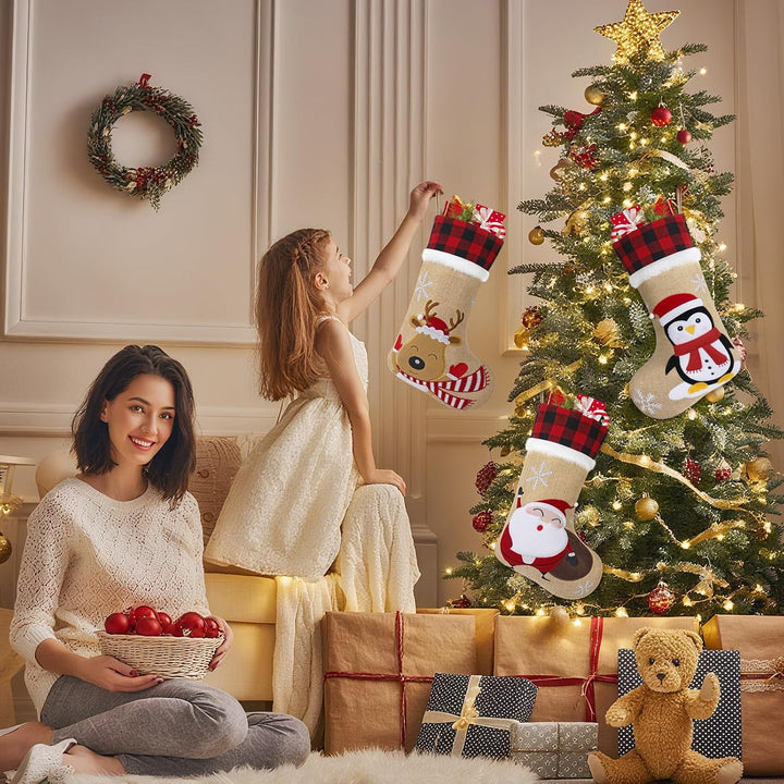 LOMOHOO 3 Stück Weihnachtsstrümpfe 46cm/18Zoll Grosse Bestickte Weihnachtsstrümpfe mit Weihnachtsman