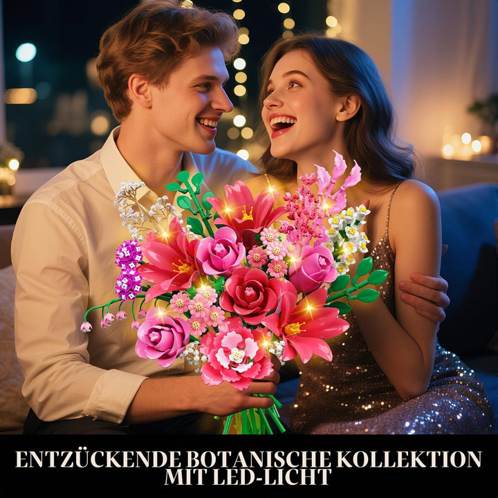 CUBIMANA 21 Blumen Blumenstrauss Bauset mit Licht für Erwachsene Mädche 12+ Rosa, Rosa