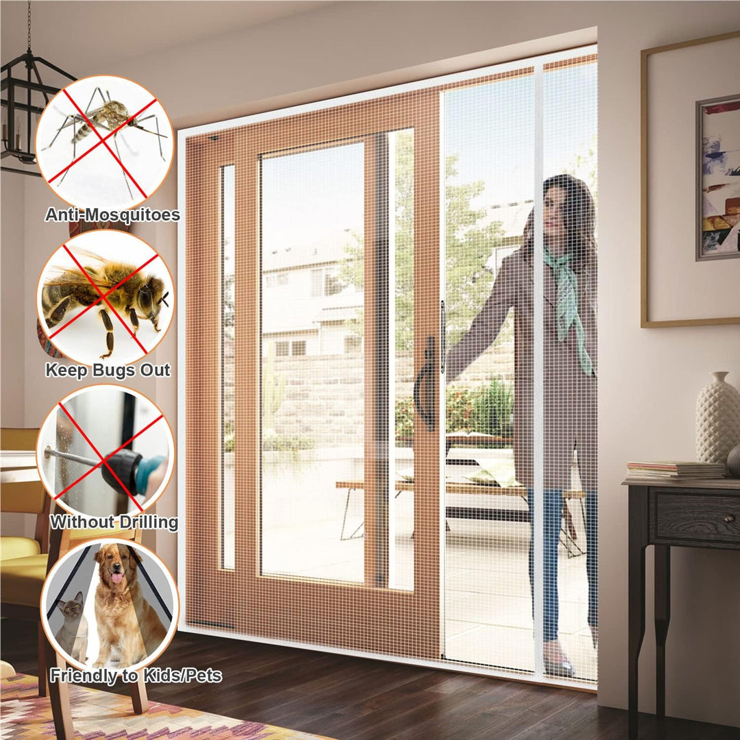 Risareyi Seitliche Öffnung Magnet Fliegengitter Balkontür 230x245cm, Weiss
