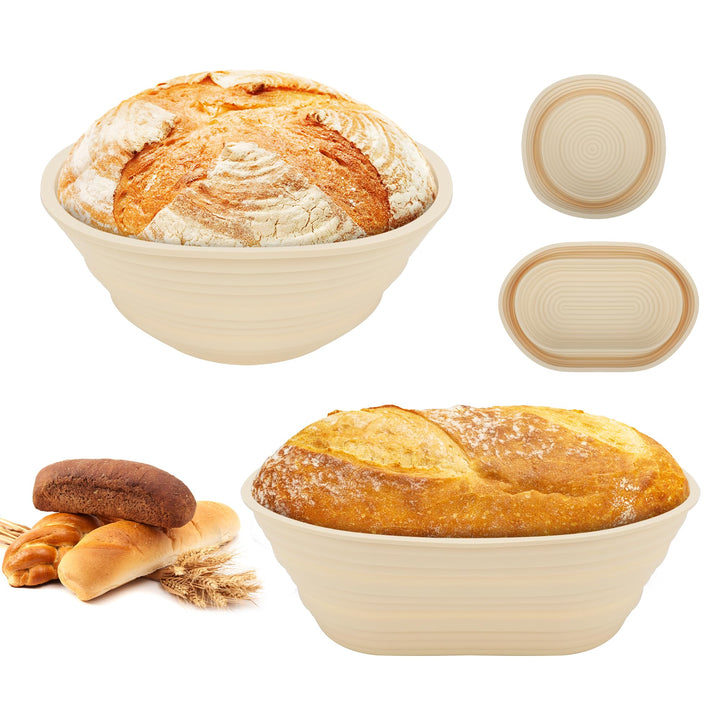 Silikon Gärkörbchen Set (2 Stück),Brotformen Oval &amp; Rund,BPA-frei, Leichtes Entformen &amp; Faltdesign,