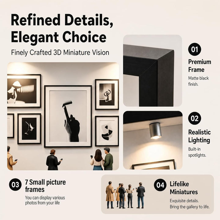 DIY Mini Museum Bilderrahmen Objektrahmen mit LED Beleuchtung 3D Schattenbox Vitrinenrahmen mit Gold
