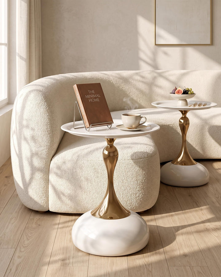 Couchtisch Beige Gold, Kleiner Couchtisch Rund Modern, Metall Beistelltisch Rund Gold, Luxus Nachtti
