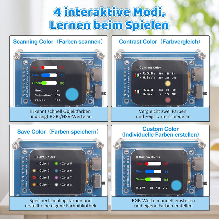 Farberkennung Löt Bausatz, DIY Elektronik Bausatz mit RGB Farbsensor, Farbscanner mit 4 Modi für Sca