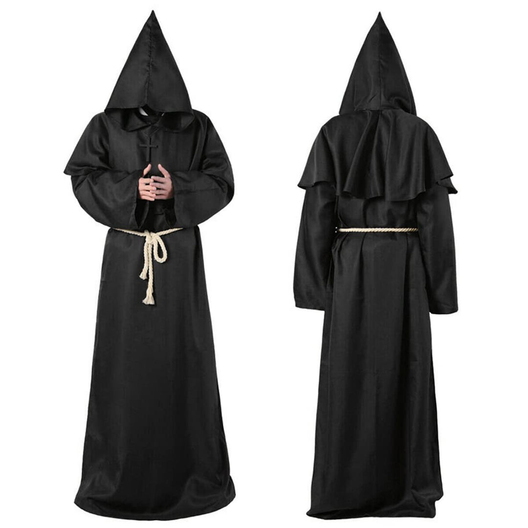 Wishstar Mönch Robe, XL Mittelalterliche Renaissance Robe, Kostüm Mönch mit Kapuze und Kordel, Schwa