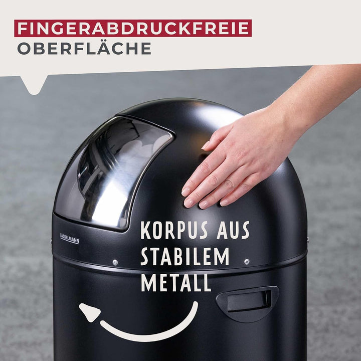 FACKELMANN ROME Pedal-Abfallsammler 33L Schwarz matt – Stilvoller Abfalleimer in Retro-Design mit ro