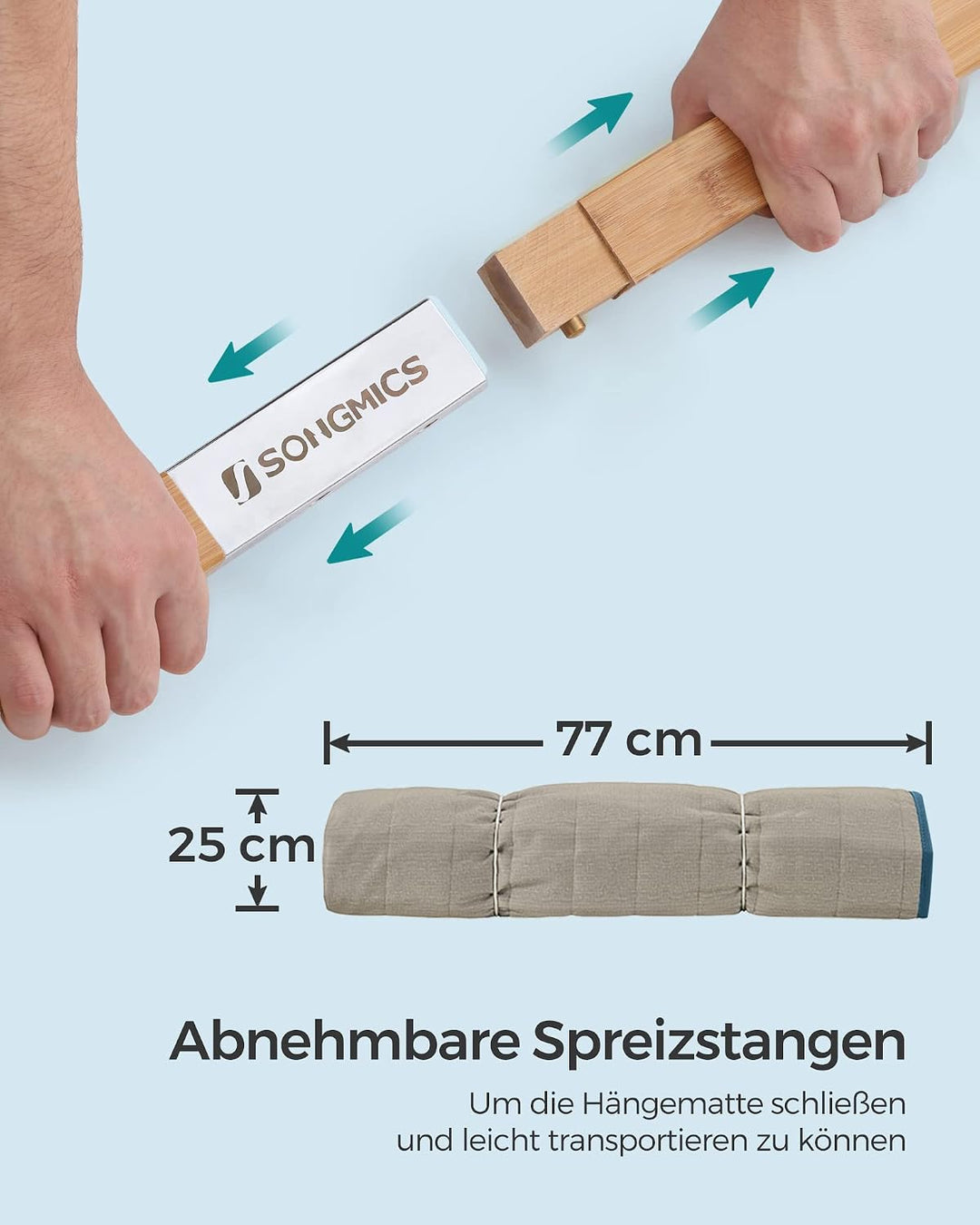SONGMICS Hängematte für 2 Personen, gepolstert, Outdoor Hängematte mit trennbaren Bambusstangen, Cam