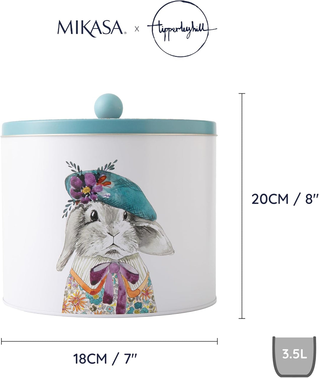 Mikasa Tipperleyhill Keksdose, rund, illustriertes Hasen-Design, dekorative Aufbewahrungsdose für Sn