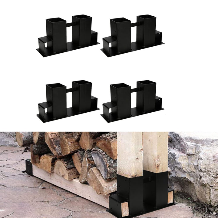 Tubiaz Holzstapelhilfe, 4er Set Schwarz Stabile Holz Stapelhilfe, Holzstapelhilfe Kaminholz Brennhol