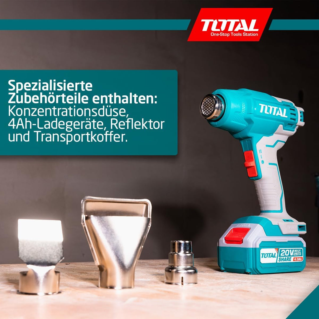 TOTAL - Heissluftfön Akku 20V - Temperatur 300º und 500º - Einstellbarer Luftstrom 100–200 l/min - I