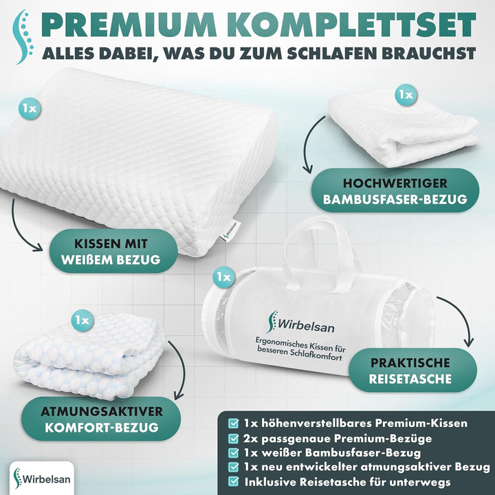 Ergonomisches Nackenstützkissen aus Memory Foam, Höhenverstellbar mit 4 Lagen &amp; 6 Höhen, inklusive 2