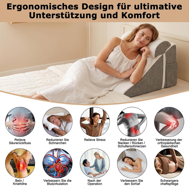 Keilkissen für Bett und Sofa, Schaum Reflux Kissen, Orthopädisches Schlafapnoe Kissen, Dreieckiges K