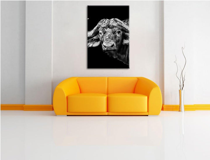Pixxprint Dark Wasserbüffel als Leinwandbild | Grösse: 100x70 cm | Wandbild | Kunstdruck | fertig be