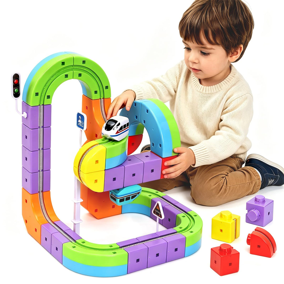 Umikk Clickrail Electric Train Set Flexible Race Track, Magic Rail Block, Magic Rail Block mit Schwe