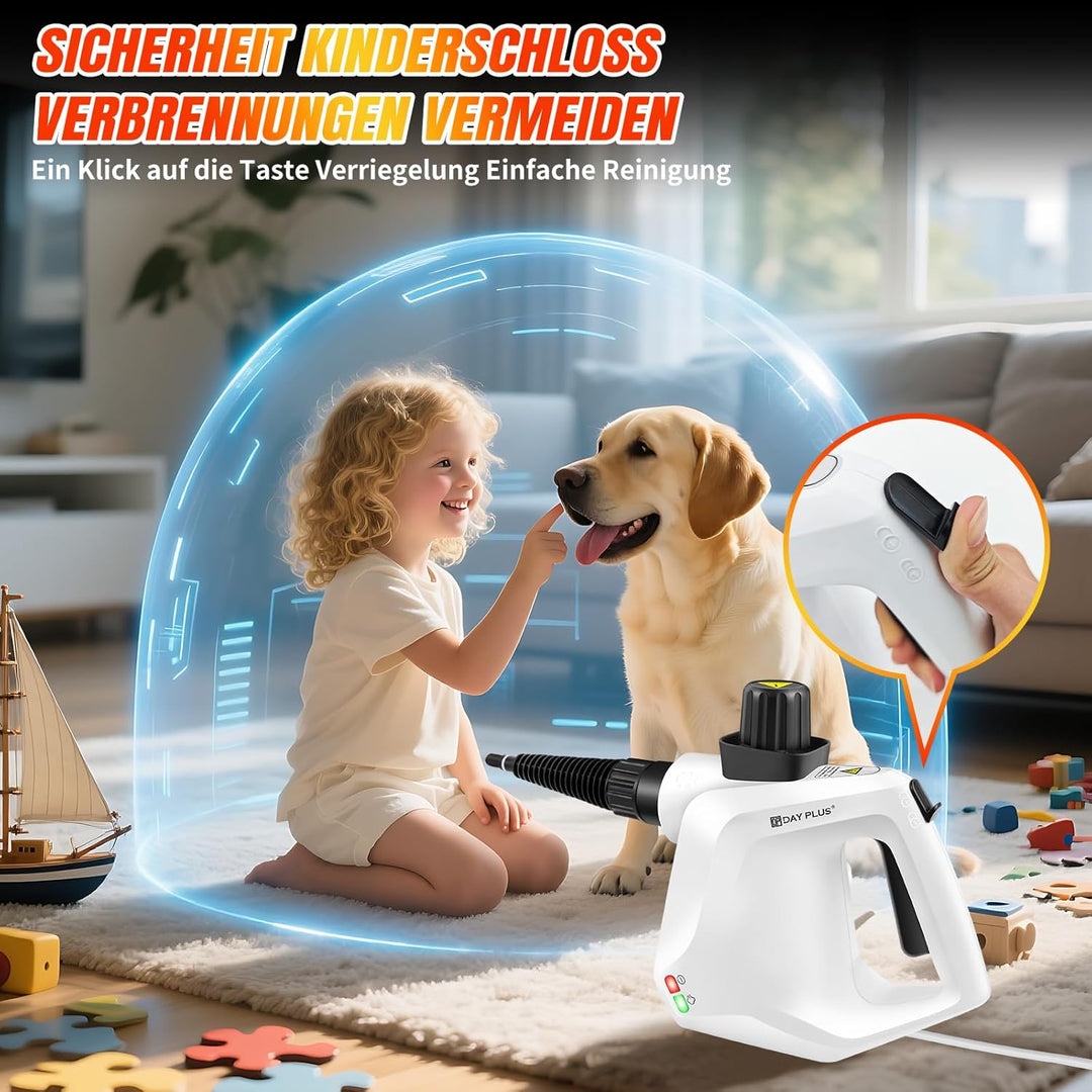 Dampfreiniger Handgerät, 1000W Steam Cleaner 3,2 Bar Dampfreiniger Mehrere Oberflächen mit 9 Zubehör