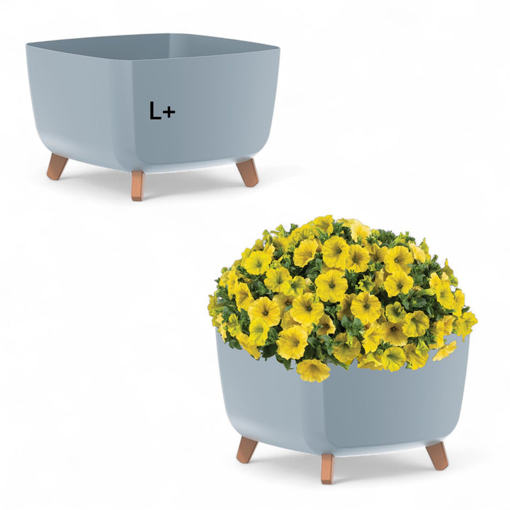 MELTOM Blumentopf Schale mit Füssen Einsatz Blumenschale Quadratisch Übertopf, 38 x 38 x 27 cm (Grau