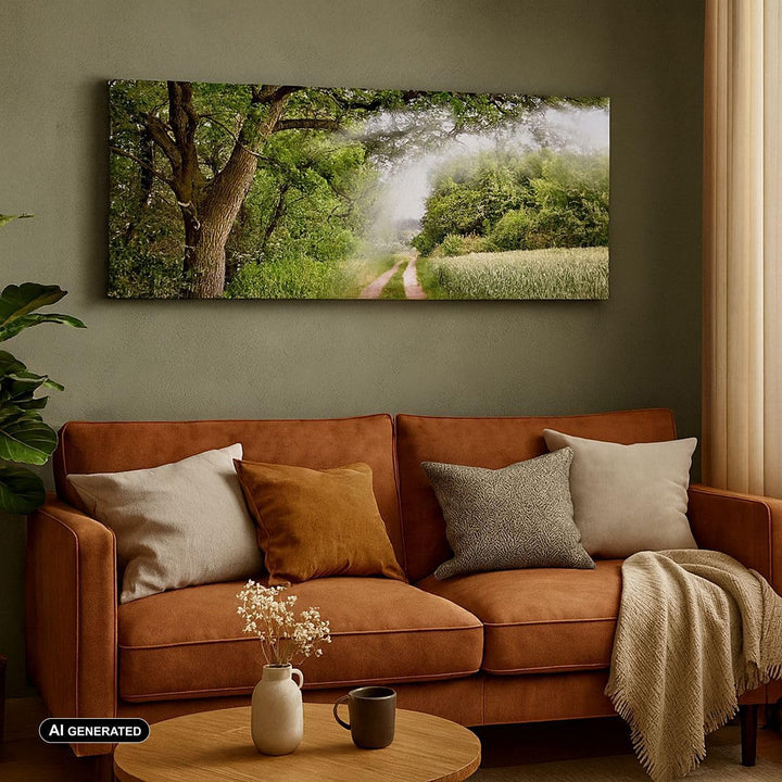 Wandbilder Dekoration Wohnzimmer Pfad Natur Wald Grün Panorama Bilder auf Leinwand 120x50cm Leinwand