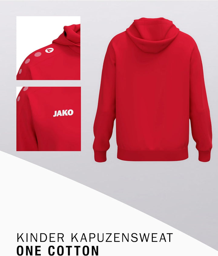 JAKO Kapuzensweat One Cotton Kapuzenpullover Kinder – Sweater für Sport, Freizeit und Team-Veredelun
