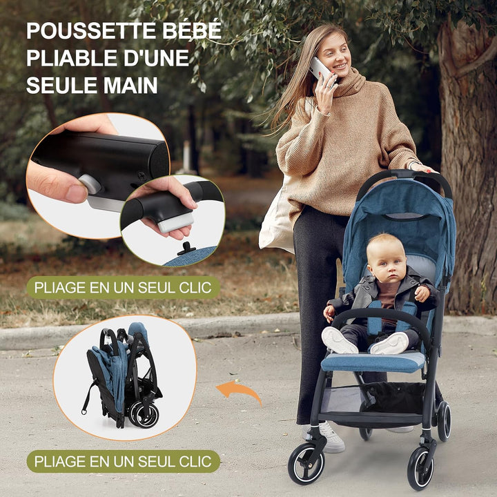 GarveeTech Leichter, Einhändig Klappbarer Kinderwagen, Kompakt Reisebuggy Blau, Blau