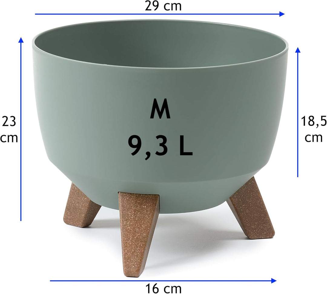 MELTOM Blumentopf mit Füssen Ø 29 cm Grün Übertopf mit Drainageboden Grün M - 29 cm, Grün M - 29 cm