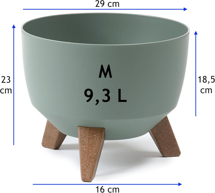 MELTOM Blumentopf mit Füssen Ø 29 cm Grün Übertopf mit Drainageboden Grün M - 29 cm, Grün M - 29 cm