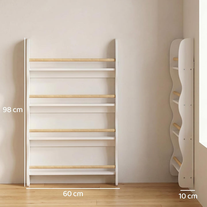 AIYAPLAY Bücherregal Kinder Wandregal mit Kippschutz 60 x 10 x 98 cm Weiss