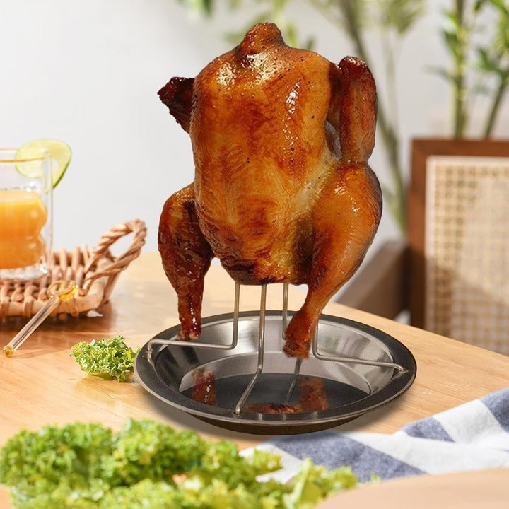 Generisch Bier-Grillhalter Für Grill,Edelstahl Bratrost - Vertikaler Bratstand Mit Auffangschale Für