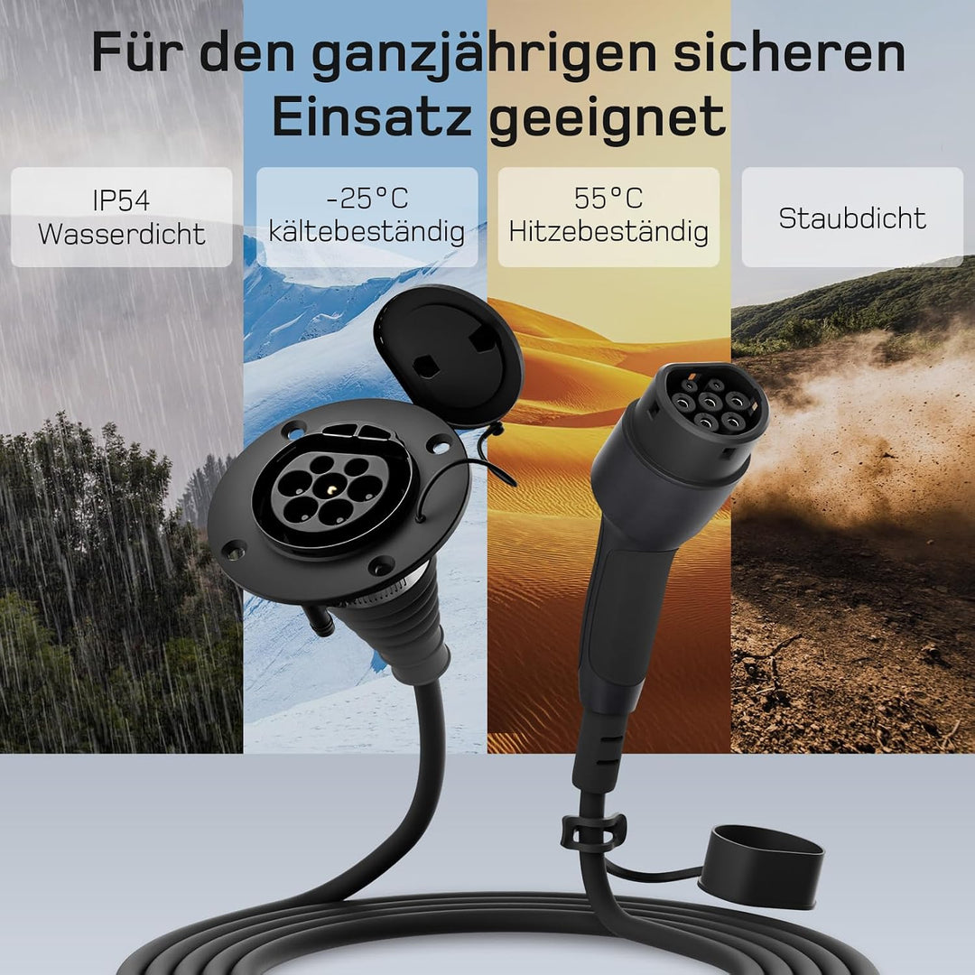 dé Typ 2 Verlängerungskabel für Wallbox[5m, 11kW, 16A] 3-phasig Ladekabel 11kW 5m, 11kW 5m