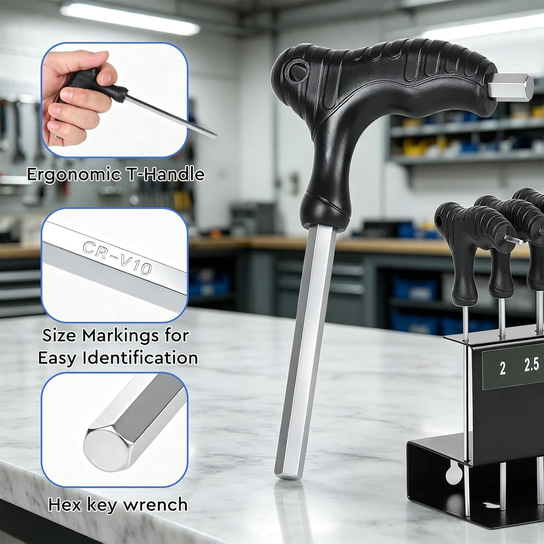 SWAWIS 10 tlg Imbusschlüssel Satz T Griff Inbus Metrisch 2mm-10mm,Cr-V Hex, Hex